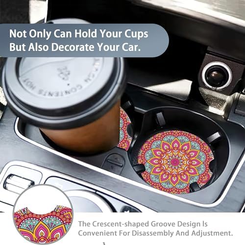 Boho Mandala Car Coasters for Women 2 Pack, Vintage Flower Ottoman Absorbent - Image 6