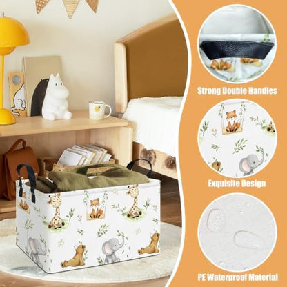 Rectangular Collapsible Jungle Animals Storage Basket Nursery Organizer - Image 3