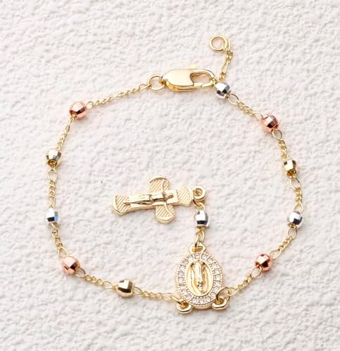 Gold Plated Beads Catholic Guadalupe Car Rearview Mirror Rosary - Image 2