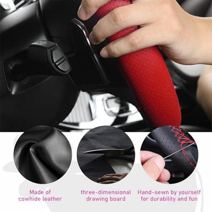 Ziciner Genuine Leather Steering Wheel Cover, Stitch on Wrap, Breathable - Image 3