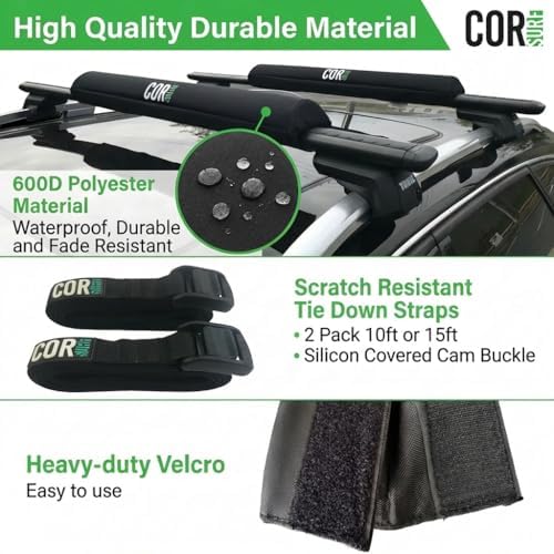 COR Surf Aero Roof Rack Pads, No-Scratch Tie Down Straps, 28in Narrow 15ft - Image 2