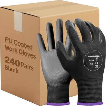 Kebada Safety Work Gloves for Men & Women, 240 Pairs Bulk Pack, PU Coated by KEBADA