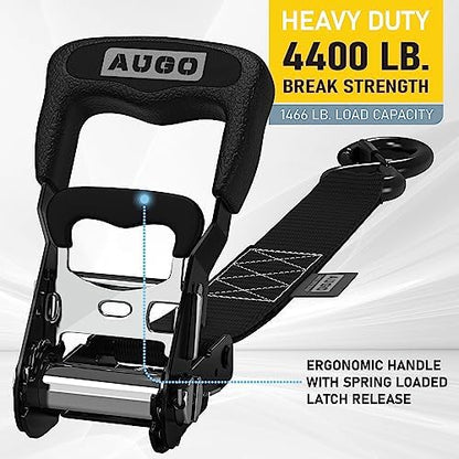 AUGO Heavy Duty Ratchet Straps & Soft Loops – Pack of 4 Extra Strong 1.5” by - Image 2
