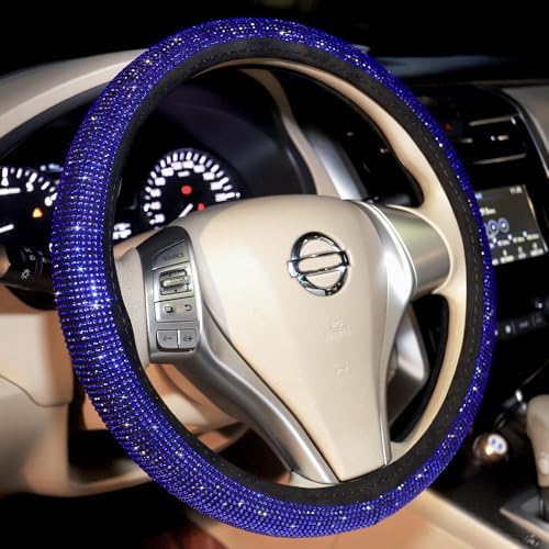 Bling Steering Wheel Cover for Men Cool Car Sparkly Blue Rhinestone 15 Inch by Carwales