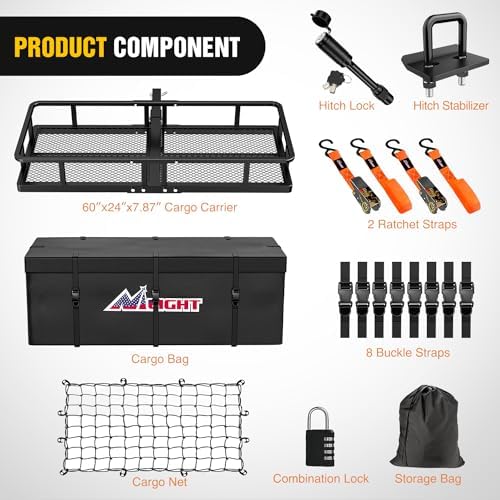 Nilight 60" x 24"x 7.87" Folding Carrier Fits 2-Inch Receiver 500 Lbs Capacity - Image 2