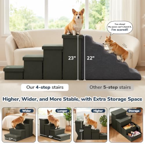 4-Step Wide Dog Stairs with Storage 23" H, Non-Slip Sturdy Pet Steps - Image 3