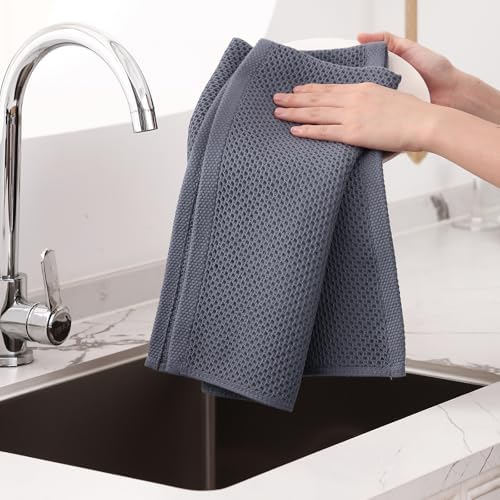 Homaxy 100% Cotton Oversized Waffle Weave Kitchen Towels 12-Pack, Dark Grey - Image 4