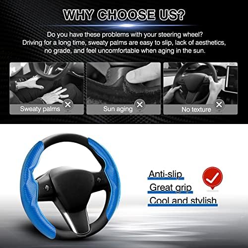Canvcle Steering Wheel Cover for Tesla Model 3/Model Y Accessories Carbon Fiber - Image 3