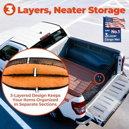 3-Layer Cargo Net for Ford F150/F-250/F-350/F-450 2015-2026, Zoned Storage - Image 2
