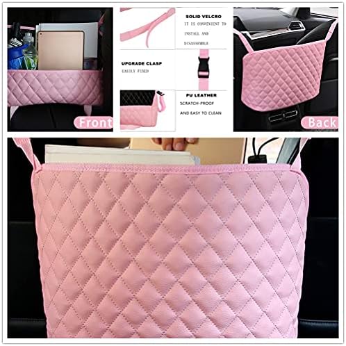 Pink Handbag Holder for Car, Durable Pu Leather Car Organizer Back Seat Net Bag - Image 2