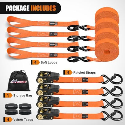 Nilight Ratchet Tie Down Straps 4500LBS Break Strength 1”×15’ Orange 4 Pack - Image 5