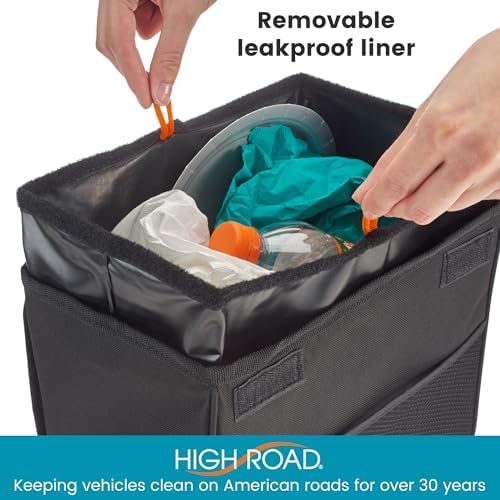 Weighted Car Trash Can with Lid, Storage Pocket and Leakproof Liner - Image 4