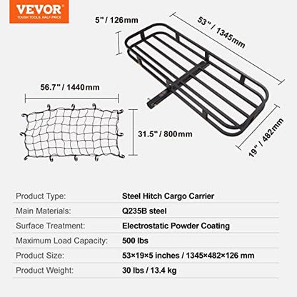 VEVOR 53 x 19 x 5 in Hitch Cargo Carrier, 500lb Capacity Trailer Mount Basket - Image 7