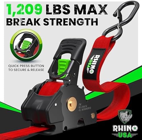Rhino USA Retractable Ratchet Straps - 1in x 10ft - Image 2