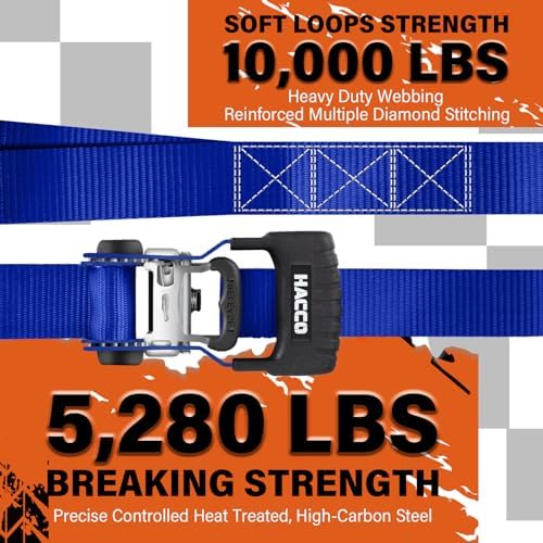 HACCOPLANET 1.6in Heavy Duty Ratchet Tie Down Straps 4PK - Image 5
