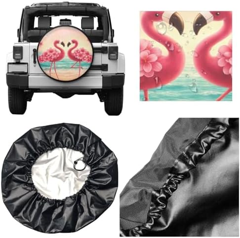 Spare Tire Cover，2 Flamingos On The Beach Camper Spare Tire Cover Waterproof - Image 5