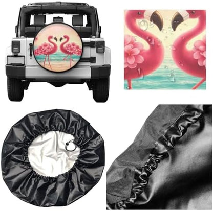 Spare Tire Cover，2 Flamingos On The Beach Camper Spare Tire Cover Waterproof - Image 5