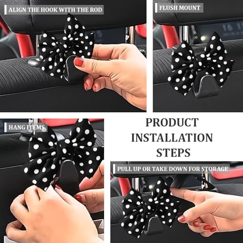 2PCS Car Seat Headrest Hooks, Car Bag Hooks, Cute Bow Knot Vehicle Seatback - Image 7