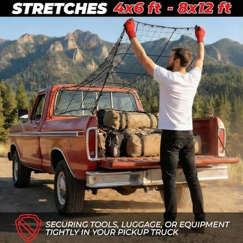 Truck Bed Cargo Net 4' x 6' Stretches to 8' x 12' Heavy Duty - Image 2