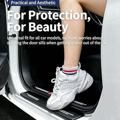 4PCS Car Door Sill Protector, Anti-Scratch Carbon Fiber Leather Door Step Edge - Image 4