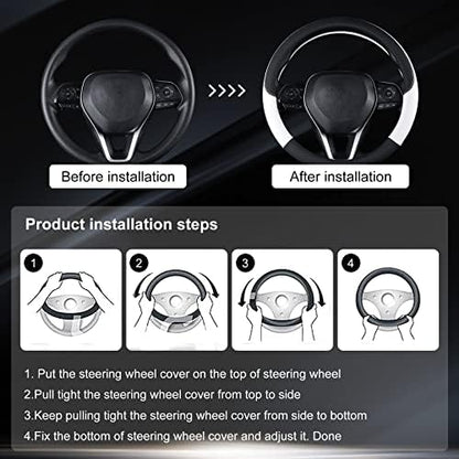 Automotive Steering Wheel Cover Leather Anti Slip Wrap 15" - Image 6