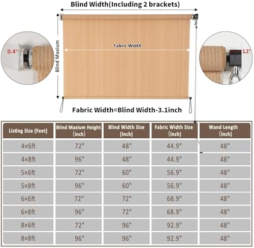 SMONTER Outdoor Sunshade Roller Shade 5'W x 8'H, Exterior Cordless Roll Up - Image 2