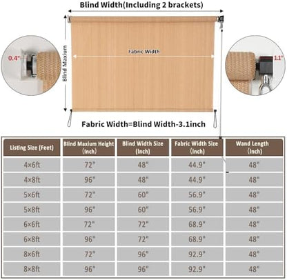 SMONTER Outdoor Sunshade Roller Shade 4'W x 8'H, Exterior Cordless Roll Up - Image 2