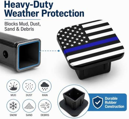 2" Hitch Cover Thin Blue Line American Flag Rubber Towing Hitch Covers Hitch - Image 6