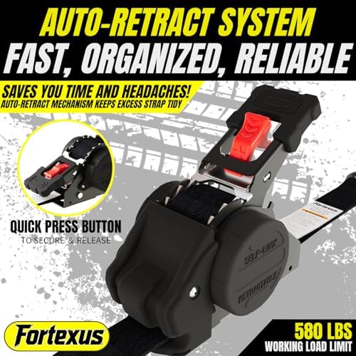 Retractable Ratchet Straps 1'' x 12ft Tie Downs Automatic Retractable Ratchet - Image 2