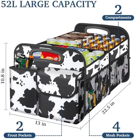 Femuar Car Trunk Organizer, Cow Print, Vintage Style, 52L Capacity, 4 - Image 2