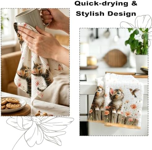 2 Pcs Cute Cat Kitchen Towels, Cat Theme Soft Absorbent Hand Tea Towels 02 - Image 6