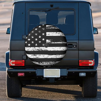 Black White Retro American Flag Spare Tire Cover - Image 5
