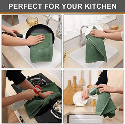 Kitinjoy 100% Cotton Waffle 6-Pack Kitchen Towels, Grass Green - Image 4