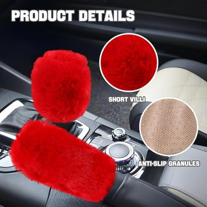 Hovom 2PCS Fluffy Car Gear Shift Knob Cover & Handbrake Cover - Image 3