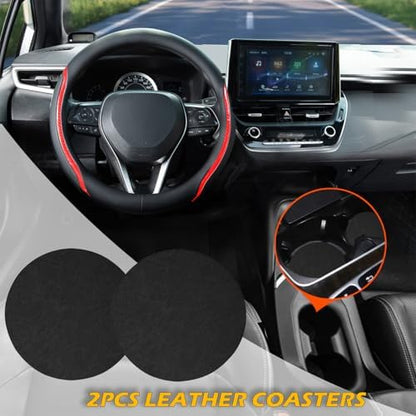Steering Wheel Cover Black and Red Leather Universal 14.5-15 inch - Image 3
