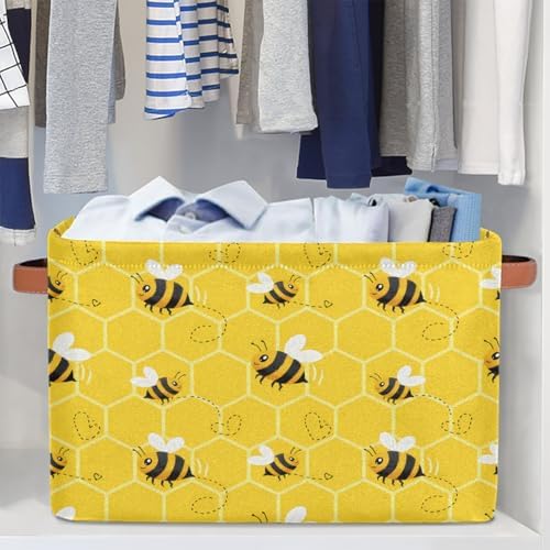 AUUXVA Storage Basket Yellow Bee Storage Cube Box Set of 2 Durable Canvas - Image 5