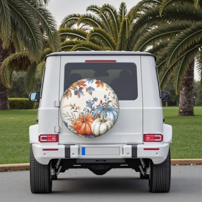 Fall Blue Orange Pumpkin Spare Tire Cover Maple Leaves Autumn Decoration Wheel - Image 7