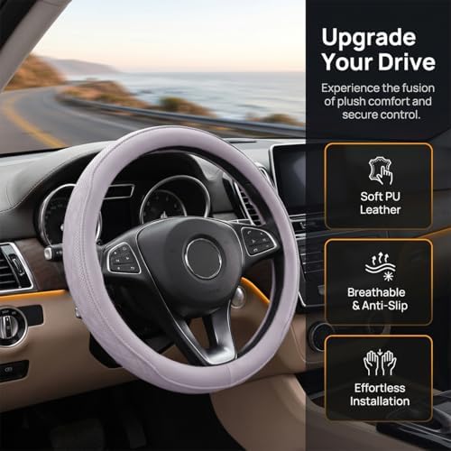 Zpana 14.5-15" Car Steering Wheel Cover, Breathable Soft Leather - Image 4