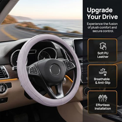 Zpana 14.5-15" Car Steering Wheel Cover, Breathable Soft Leather - Image 4