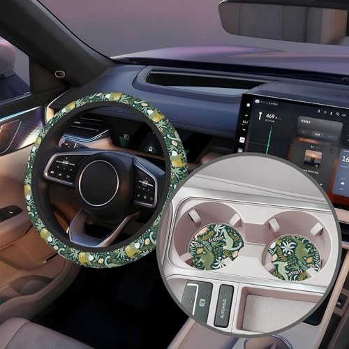 Dinosaurs and Tropical Leaves Steering Wheel Cover - Image 5