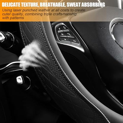 Zpana 14.5-15" Car Steering Wheel Cover, Breathable Soft Leather - Image 2