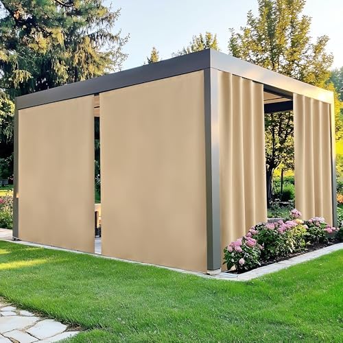 NICETOWN Outdoor Curtains Windproof Adhesive Top W84xL108 Biscotti Beige by NICETOWN