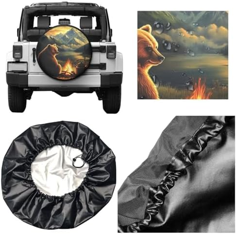 Bear Campfire Moutain Universal Spare Tire Cover, 17 Inch, Cute Waterproof - Image 5