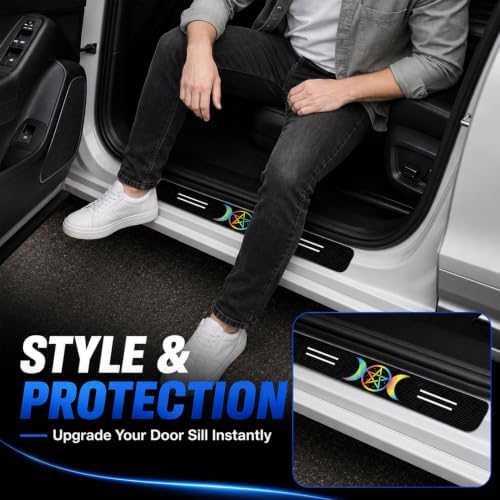 5PCS Pentacle Car Door Sill Protector, Carbon Fiber Leather Sill Stickers - Image 5