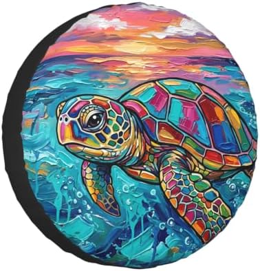 Colorful Sea Turtle Spare Tire Cover 14 Inch by FATTTYCY
