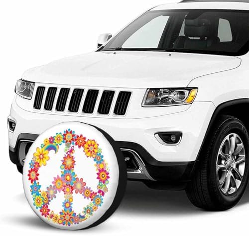 Hippy Style Spare Tire Cover Peace Flower Symbol Polyester Universal Wheel Tire - Image 3