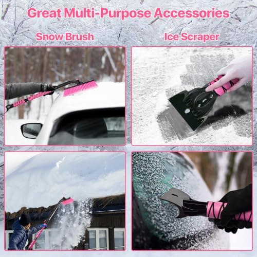 44" Snow Brush and Ice Scrapers Detachable, 360° Pivoting Soft Bristle Head - Image 2