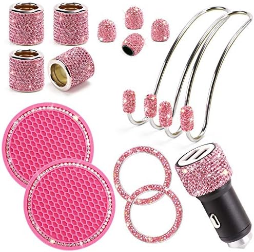 ToBeQueen Pink Accessories Set for Women -15pcs, Head Rest Rings, Car Adapter by ToBeQueen