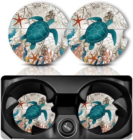 Yonlevres Car Coasters for Cup Holders，Sea Turtle 2.75" 2 Pack by Yonlevres