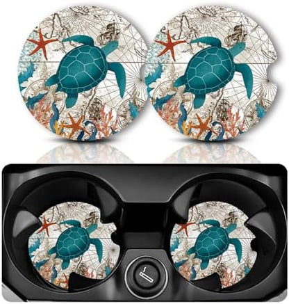Yonlevres Car Coasters for Cup Holders，Sea Turtle 2.75" 2 Pack by Yonlevres
